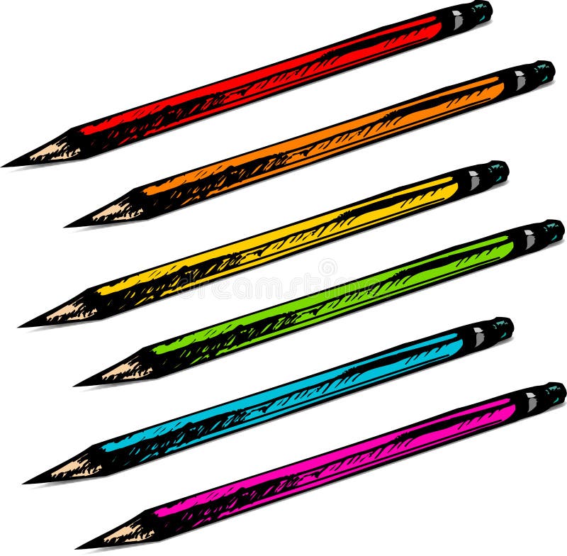 Conjunto de lápices drenados mano colorida libre illustration Conjunto de lápices drenados mano colorida libre illustration
