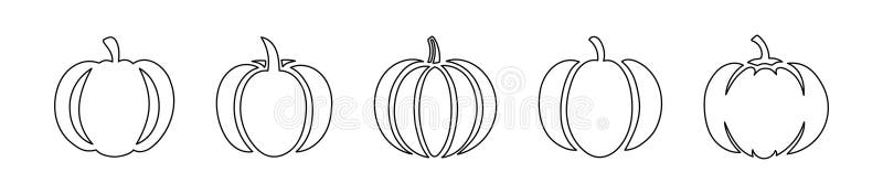 Conjunto de líneas de calabaza negras aisladas en fondo blanco. signo de logotipo de icono. concepto de decoración de halloween mi ilustración del vector