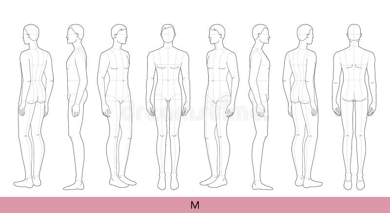 Modelo de moda do homem em poses diferentes 9 tamanho da cabeça