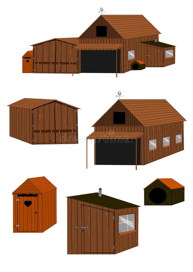 Wooden buildings on the farm on a white background. You can easily create your own buildings by adding and scaling elements Vector without gradients. Wooden buildings on the farm on a white background. You can easily create your own buildings by adding and scaling elements Vector without gradients.