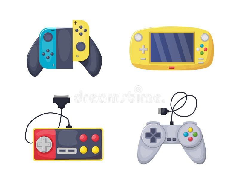 Kawaii gamer set videoconsole gaming pc ilustração de controlador de jogo  de computador