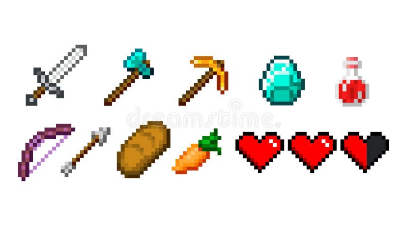 Quatro Grupos Do ícone Do Pixel Com Artigos Para O Jogo: Picareta, Espada,  Curva E Machado Feitos De Metais Preciosos E De Minera Ilustração do Vetor  - Ilustração de arqueiro, refrega: 117237016