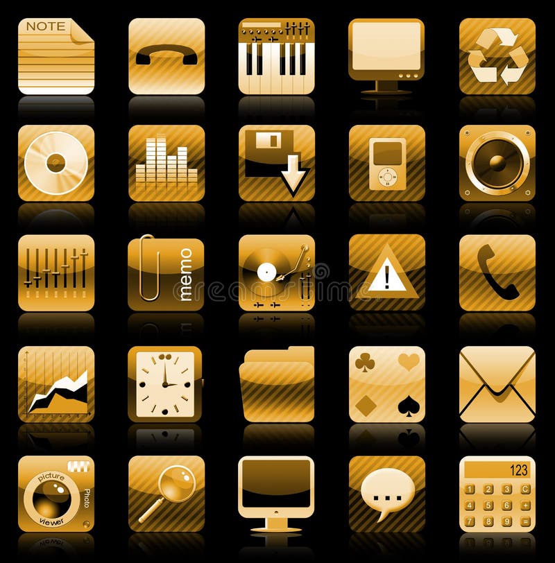 Conjunto de oro del icono de Iphone stock de ilustración Conjunto de oro del icono de Iphone stock de ilustración