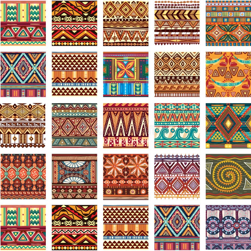 Set of seamless color ethnic tribal pattern. Modern trendy prints. Set of seamless color ethnic tribal pattern. Modern trendy prints