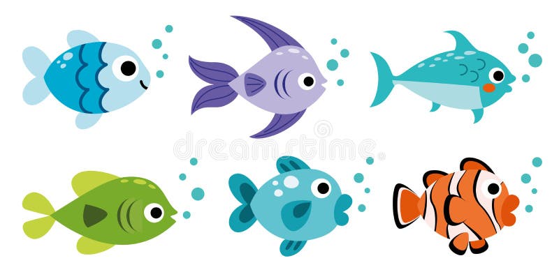 Conjunto De Peces De Dibujos Animados Ilustración del Vector - Ilustración  de pescados, conjunto: 253657782