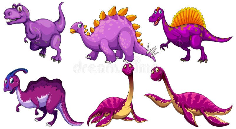 Conjunto De Personagem De Desenho Animado De Dinossauro Roxo Ilustração do  Vetor - Ilustração de wildlife, humano: 221797444