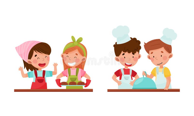 a criança faz um jogo infantil - o cozinheiro prepara a comida. ilustração  em vetor desenho animado isolada 3695260 Vetor no Vecteezy