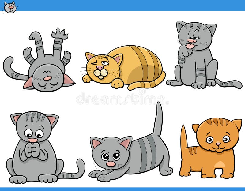 Conjunto de personagens de quadrinhos de gatos e gatinhos de desenho animado