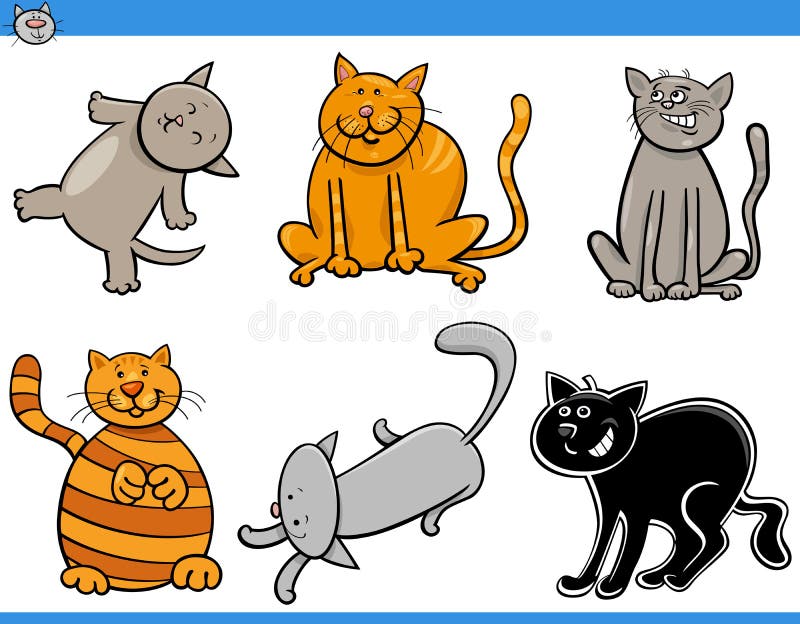 Ilustração dos desenhos animados do grupo de personagens de animais em  quadrinhos de gatos coloridos engraçados