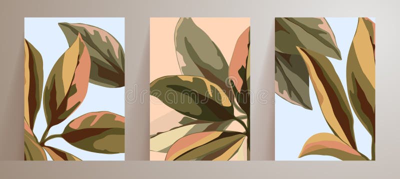 Conjunto De Plantillas Para Portadas De Póster Con Patrones Naturales Y  Botánicos Abstractos. Hojas Grandes Multicolores Verde Y Ilustración del  Vector - Ilustración de conjunto, geométrico: 220304732