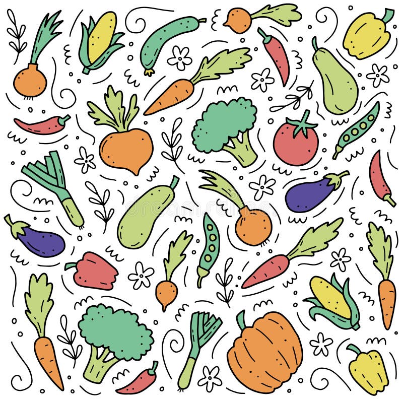 Vetores de Desenho Vegetal Da Mão Do Teste Padrão No Estilo Do Doodle No  Fundo Branco Teste Padrão Vegetal Do Desenho Do Doodle Colheita Da Colheita  E Da Agricultura Do Outono Maduro