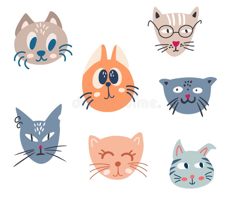 Face De Um Conjunto De Gatos Coleção De Gatinhos De Desenho Animado De  Diferentes Cores Animais De Estimação Gatos Lindos Vetor Ilustração do  Vetor - Ilustração de diferente, fofofo: 157743737