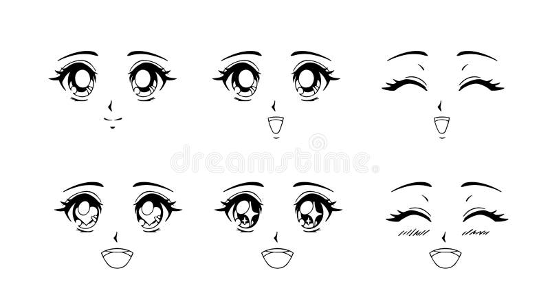 Surpreso Rosto Anime. Manga Estilo Grandes Olhos Azuis, Pouco Nariz E Boca  Kawaii. Mão Desenhada Ilustração Vetorial Dos Desenhos Animados. Royalty  Free SVG, Cliparts, Vetores, e Ilustrações Stock. Image 148729005