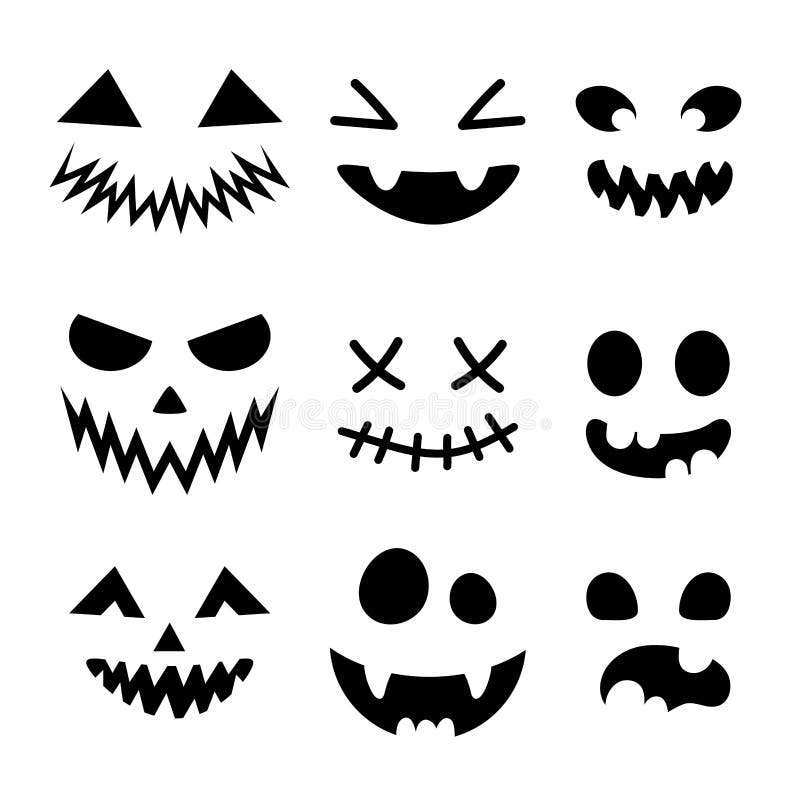 Conjunto De Rostos Assustadores E Engraçados Para Abóbora Ou Fantasma De  Halloween. Expressões Faciais De Jackolantern. Simples Co Ilustração do  Vetor - Ilustração de fantasma, olhos: 224078003