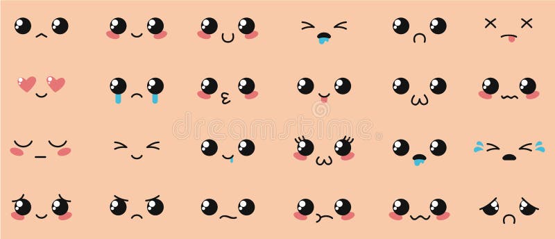 Conjunto de personagens fofinhos de sorvete com expressões faciais