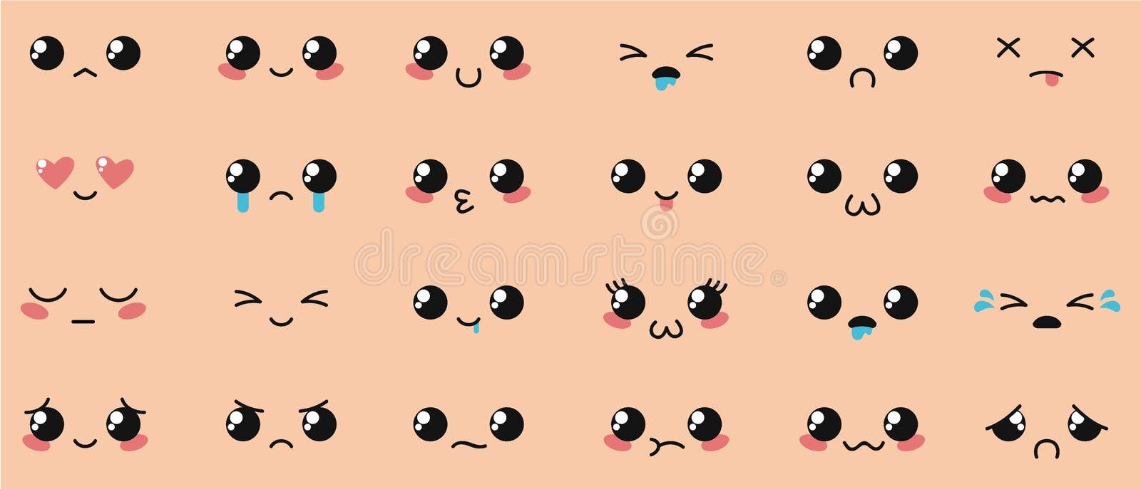 Emoticon Emoji. Cartoon Kawaii Expressão Facial Em Personagem De Animação  Japonês. Beijo De Emoção De Manga Chorar E Raiva Ilustração do Vetor -  Ilustração de riso, avatar: 190240494