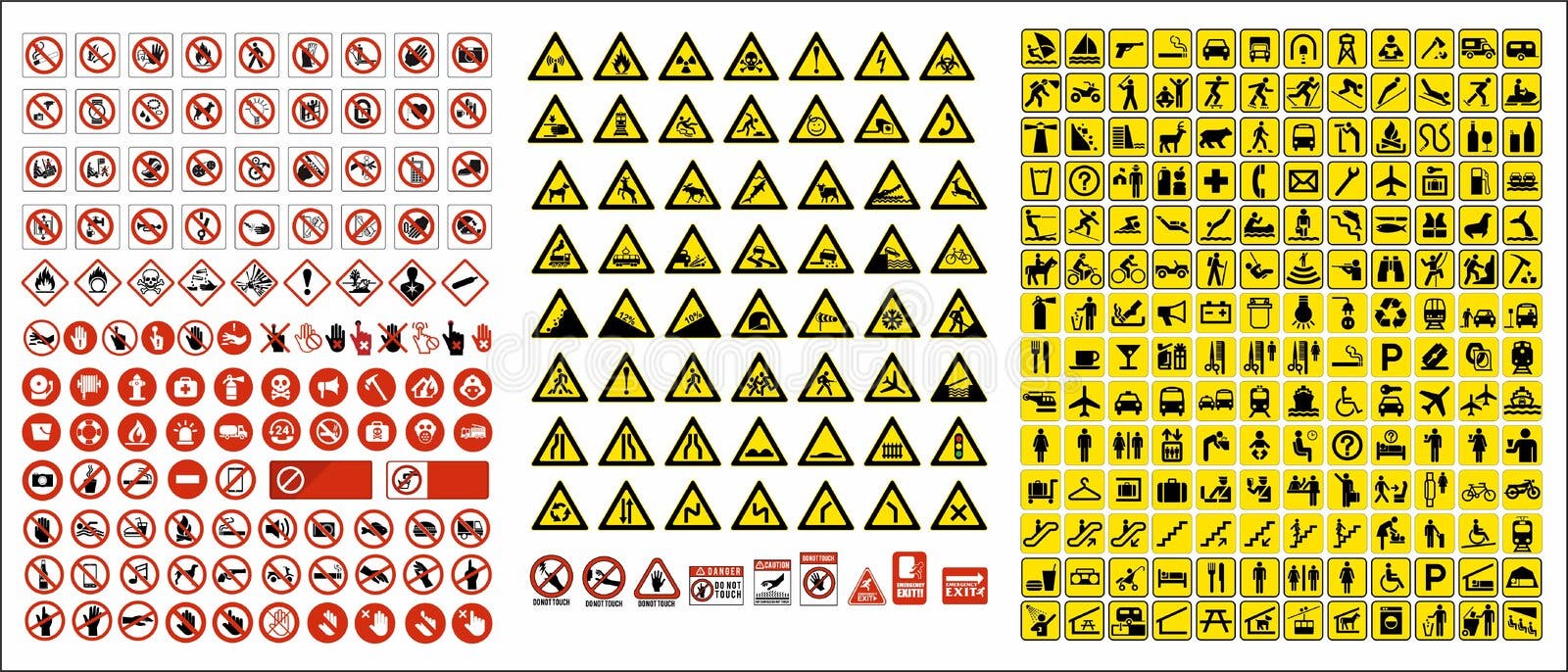 Conjunto De Sinais Obrigatórios, Sinais De Perigo, Sinais Proibidos, Sinais  De Segurança No Trabalho E De Saúde, Painéis De Aviso Ilustração do Vetor -  Ilustração de industrial, risco: 158323423