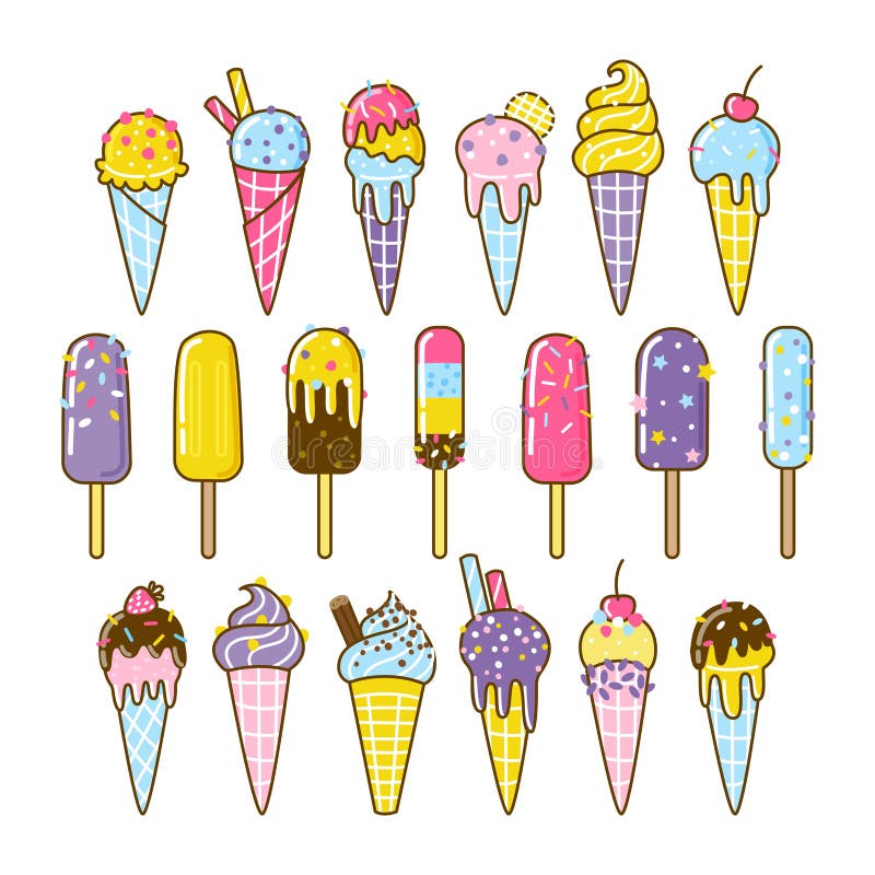 Jogo de desenhos animados de três popsicles legais. sorvete doce