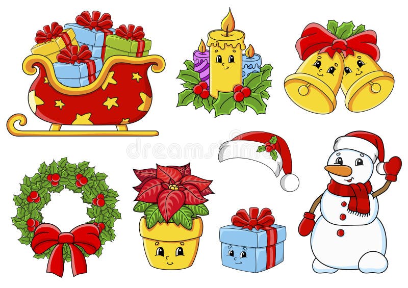 Conjunto De Stickers Con Personajes De Dibujos Animados Bonitos Tema De Navidad  Dibujo De Mano Envase Colorido Ilustración Del Ve Ilustración del Vector -  Ilustración de quema, alarmas: 197745375