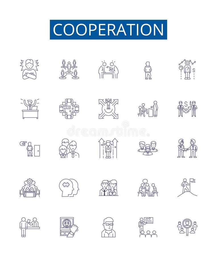 Conjunto de símbolos de iconos de línea de cooperación. colección de diseño de acuerdo de colaboración alianza compromiso de conse