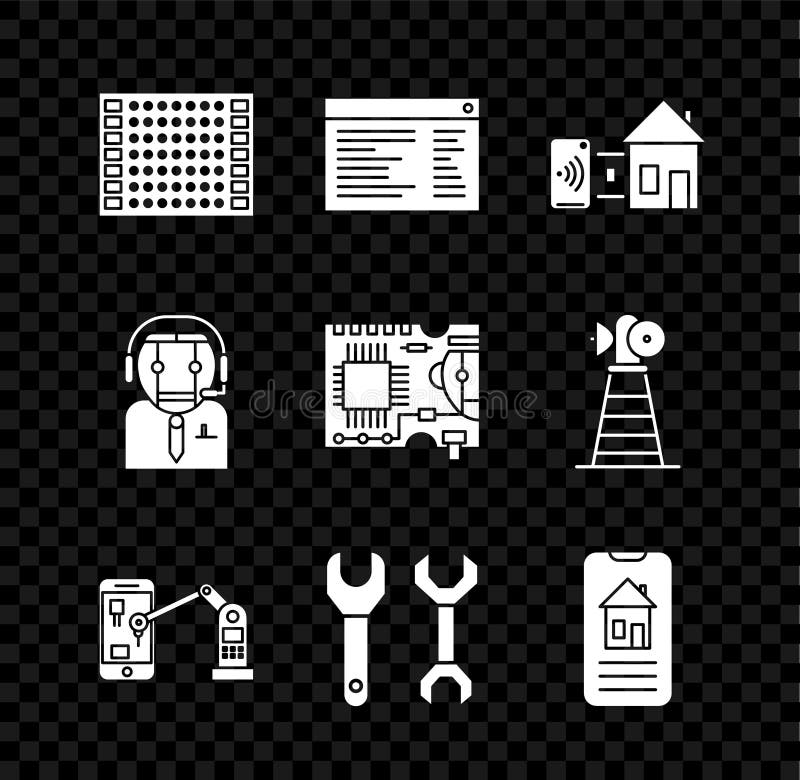 Conjunto de tarjetas de circuitos impresos software pcb programador web código de programación inteligente máquina industrial robo ilustración del vector