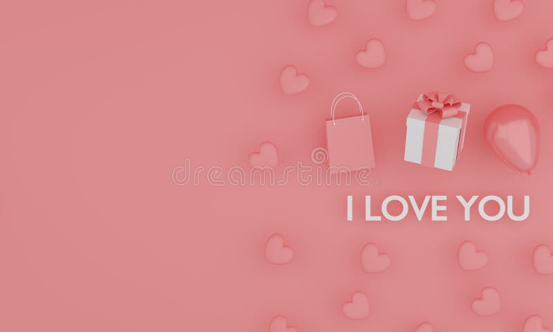 Conjunto de texto falso te amo en color rosa fondo. representación festiva 3d.
