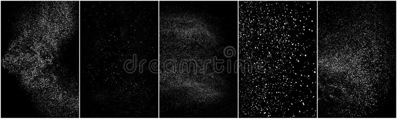 Set of distressed white grainy texture. Dust overlay textured. Grain noise particles. Snow effects pack. Rusted black background. Vector illustration, EPS 10. Set of distressed white grainy texture. Dust overlay textured. Grain noise particles. Snow effects pack. Rusted black background. Vector illustration, EPS 10