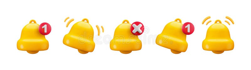 Conjunto de timbre de notificación 3d de dibujos animados vectoriales. una representación realista y bonita de la campana de sonid libre illustration