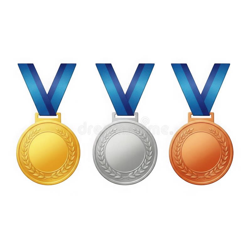 Conjunto de três medalhas com fitas azuis ilustração stock
