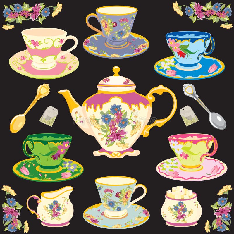 Conjunto de té del Victorian ilustración del vector Conjunto de té del Victorian ilustración del vector
