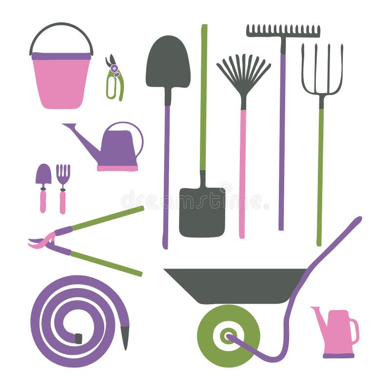 Conjunto de varios artículos de jardinería herramientas de jardín  ilustración de diseño plano de artículos para jardinería ilustración  vectorial