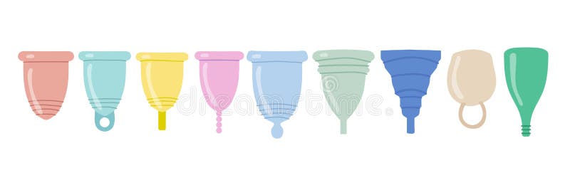 Conjunto de vasos menstruales. taza menstrual lavable de silicona ecológica. período de residuos cero higiene personal. concepto l
