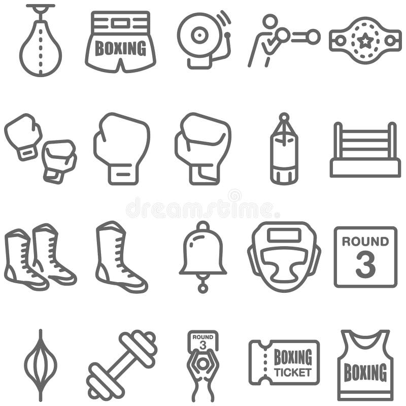 Conjunto de vectores de ilustración de icono de boxing. contiene un icono como sandbag champiñón boxeo corto guantes de boxeo zapa stock de ilustración