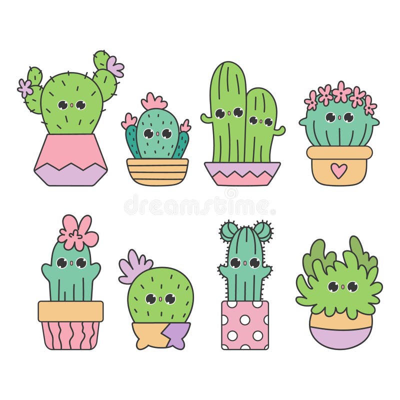 Bebê Cactos. Cacto De Desenho Verde Com Rosto Feliz Ilustração do