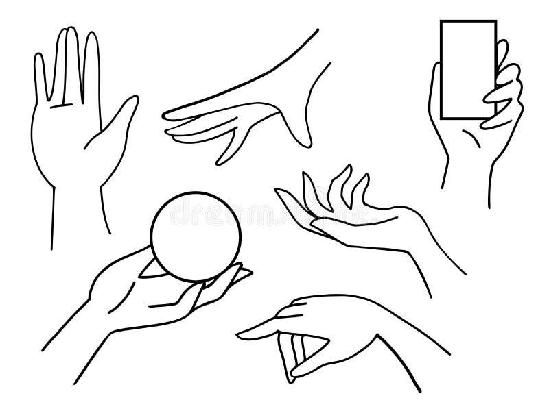 Conjunto de ilustração vetorial com mãos segurando objetos de