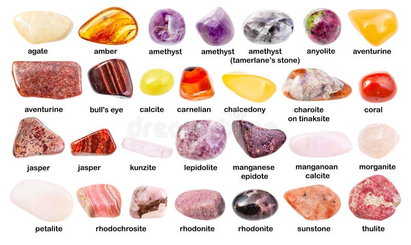 Conjunto de vários gemstones com nomes isolados