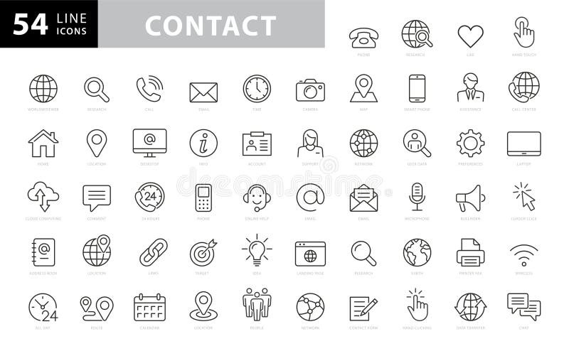Conjunto de 54 ícones da Web Contacte-nos no estilo da linha