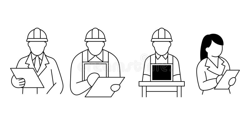 Conjunto de Ícones de Linha para Profissionais de Engenharia e Construção ilustração royalty free