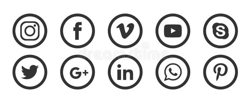 Conjunto de ícones de logotipos populares de mídia social Instagram Facebook Twitter Youtube WhatsApp vimeo linkedin element veto
