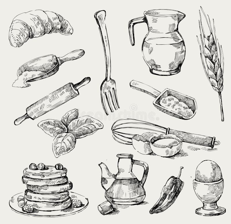 Ingredientes De Cocción E Iconos De Los Utensilios De Cocina Dibujo De  Dibujos Animados Planos Vectoriales Elementos De Diseño De Ilustración del  Vector - Ilustración de torcer, receta: 163279187