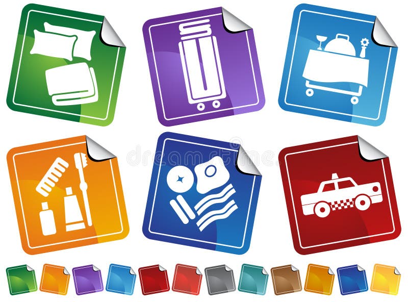 Conjunto del botón de la etiqueta engomada del servicio de hotel ilustración del vector Conjunto del botón de la etiqueta engomada del servicio de hotel ilustración del vector