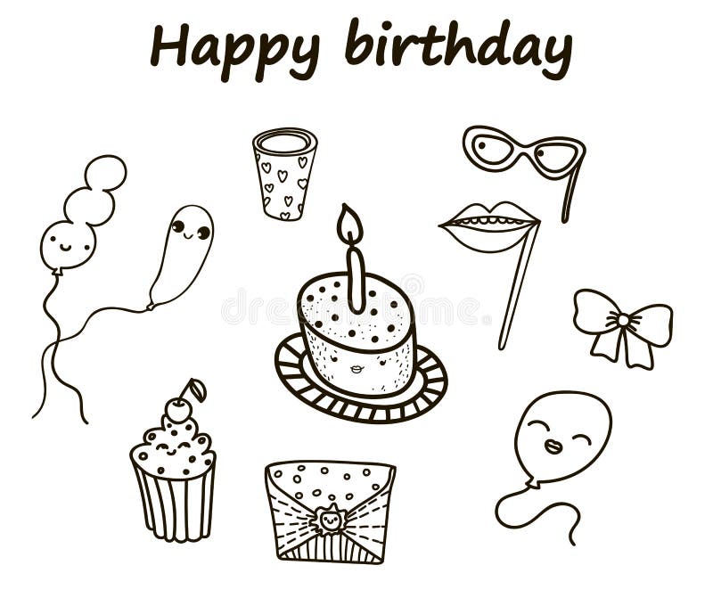 Conjunto del feliz cumpleaños ilustración del vector Conjunto del feliz cumpleaños ilustración del vector