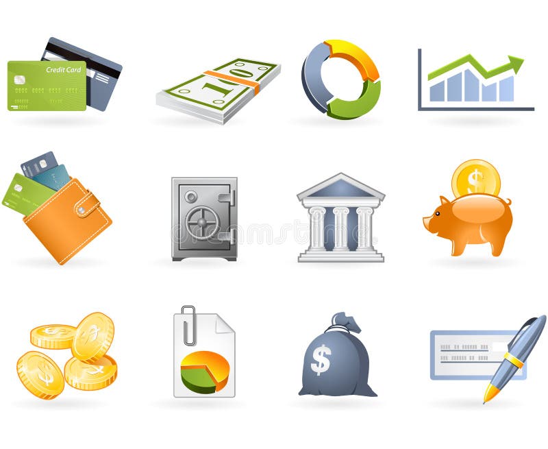 Conjunto del icono de la actividad bancaria y de las finanzas