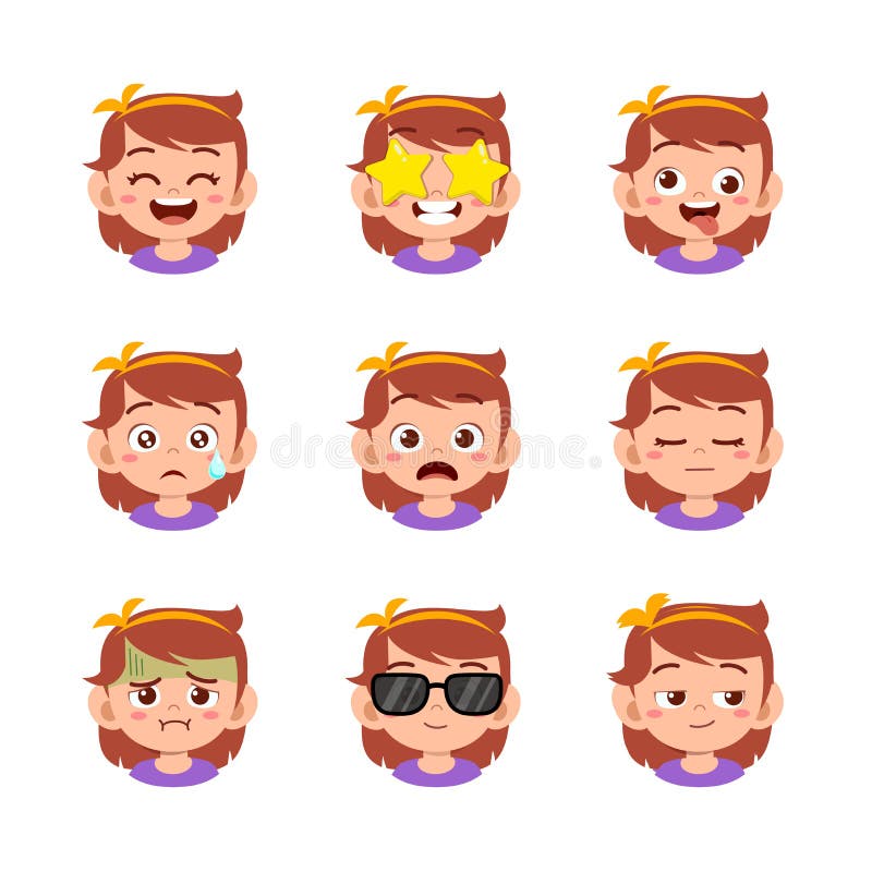 Conjunto emoticono de expresión emoticones de niño lindo stock de ilustración