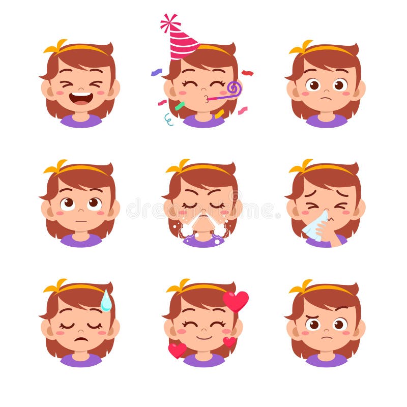 Conjunto emoticono de expresión emoticones de niño lindo stock de ilustración