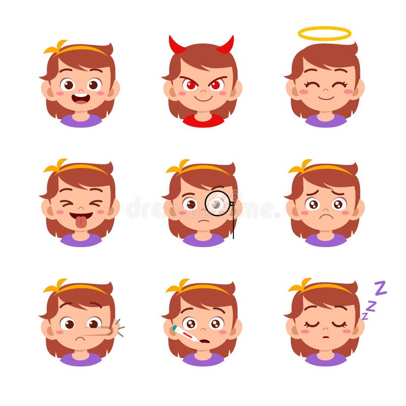 Conjunto emoticono de expresión emoticones de niño lindo stock de ilustración
