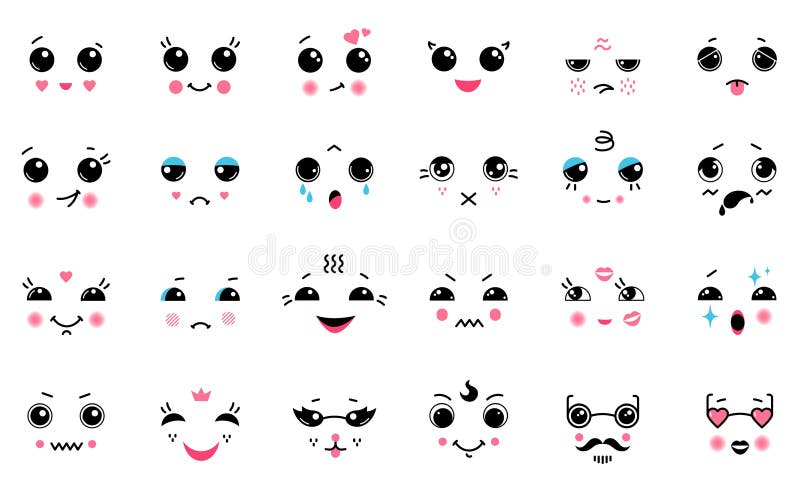 Conjunto Kawaii. Dibujos Animados Japoneses Adorables Emoticonos Sonríen Rabia Y Lloran Emociones Con Grandes Ojos Negros. Anime D Ilustración del Vector - Ilustración de muchacha, ilustraciones: 180517168 Conjunto Kawaii. Dibujos Animados Japoneses Adorables Emoticonos Sonríen Rabia Y Lloran Emociones Con Grandes Ojos Negros. Anime D Ilustración del Vector - Ilustración de muchacha, ilustraciones: 180517168