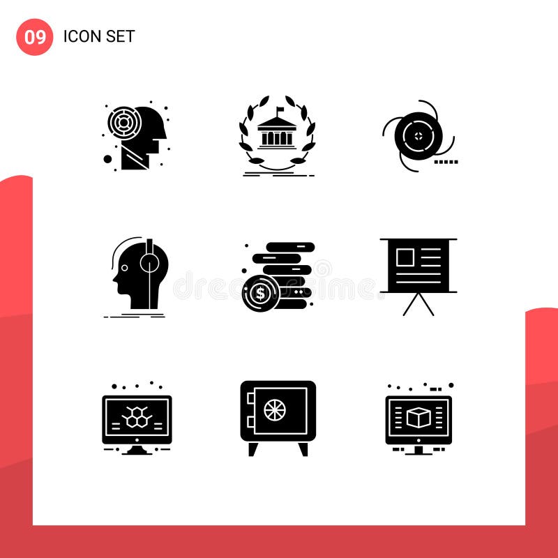 Conjunto moderno de 9 pictogramas de glifos sólidos de la galaxia del compositor de educación de audífonos productores ilustración del vector