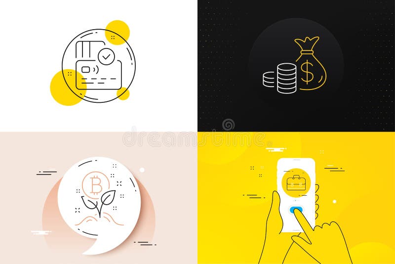 Conjunto mínimo de fichas de bolso de monedas e iconos de línea de proyecto de bitcoin. para el desarrollo web. vector libre illustration