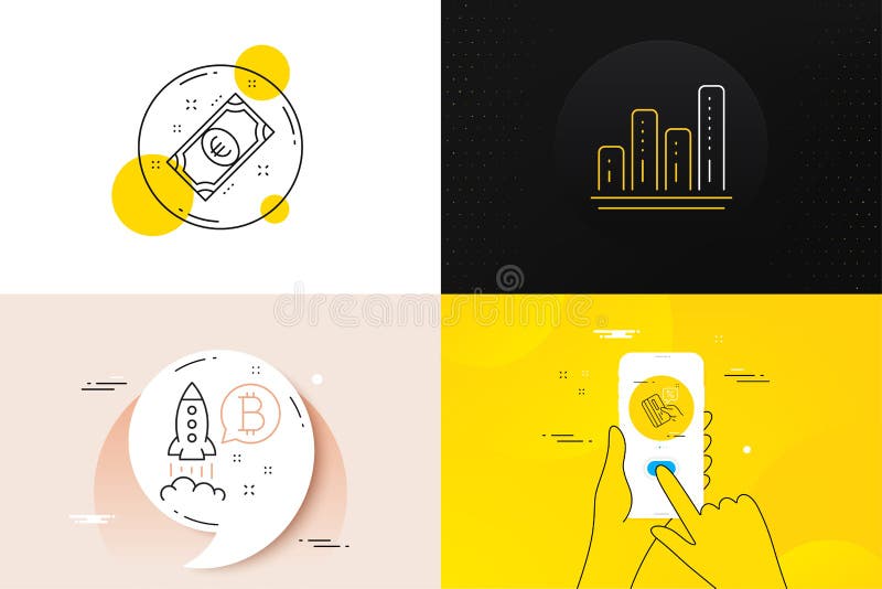 Conjunto mínimo de iconos del proyecto de bitcoin de la tarjeta de crédito y de la línea monetaria del euro. para el desarrollo we libre illustration